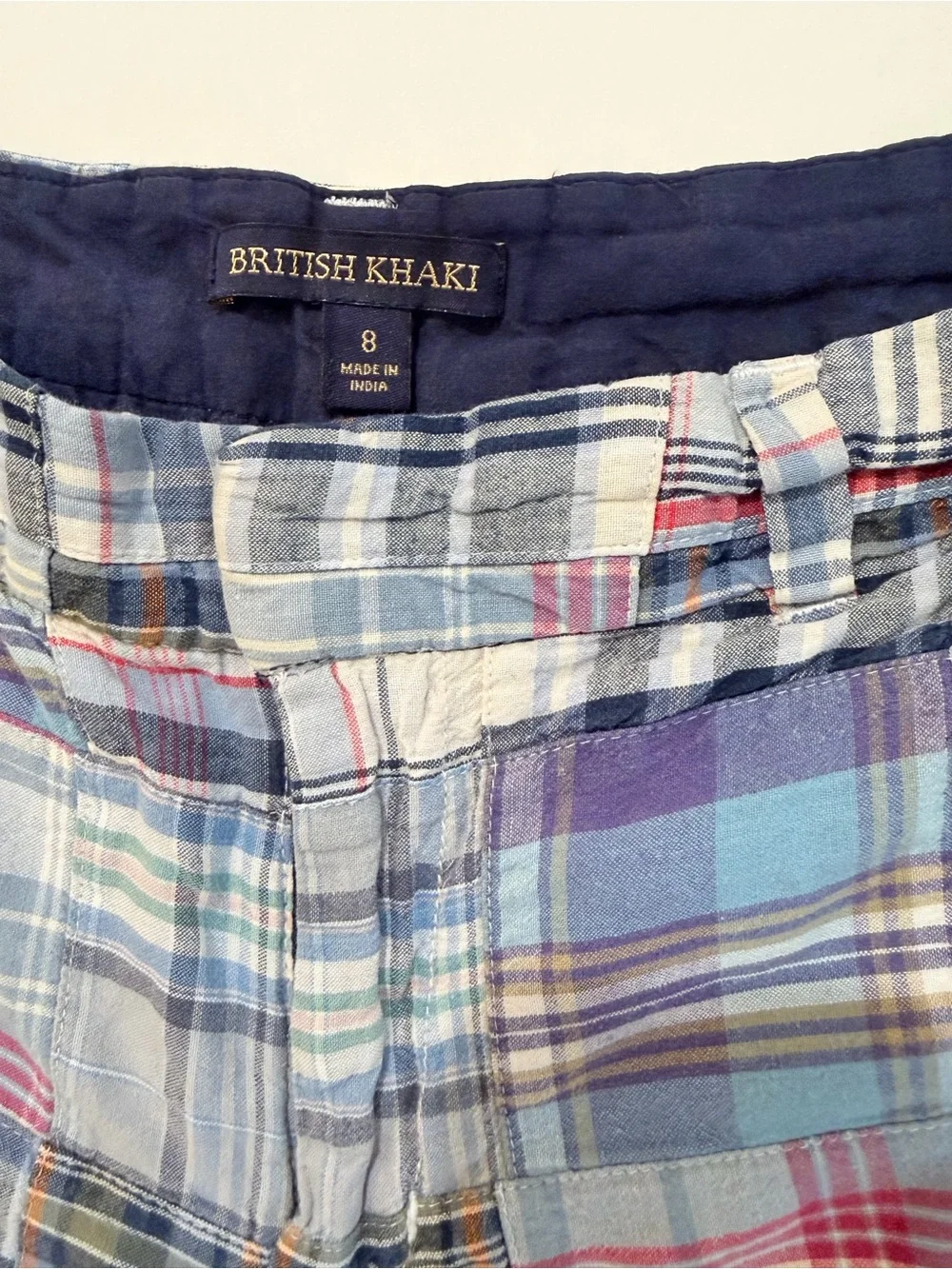 Patchwork Madras Plaid Shorts Size 8 100% Cotton Preppy Coastal Summer